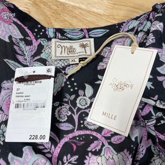 Mille NWT Klara Midi Dress Tropical Night Size XL Ruffle Sleeve Pleated Hem - Picture 7 of 11